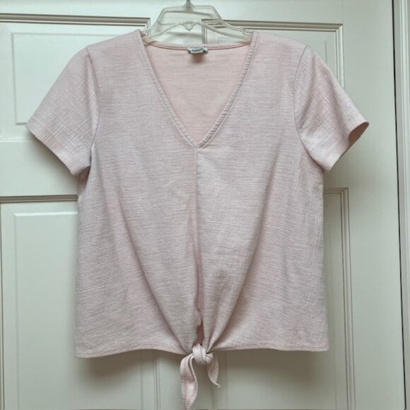 J. Crew Factory Light Pink textured v neck tie front top size M - Picture 1 of 6